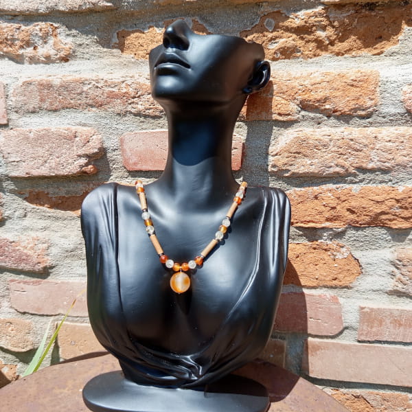 Collier en noisetier cornaline et citrine