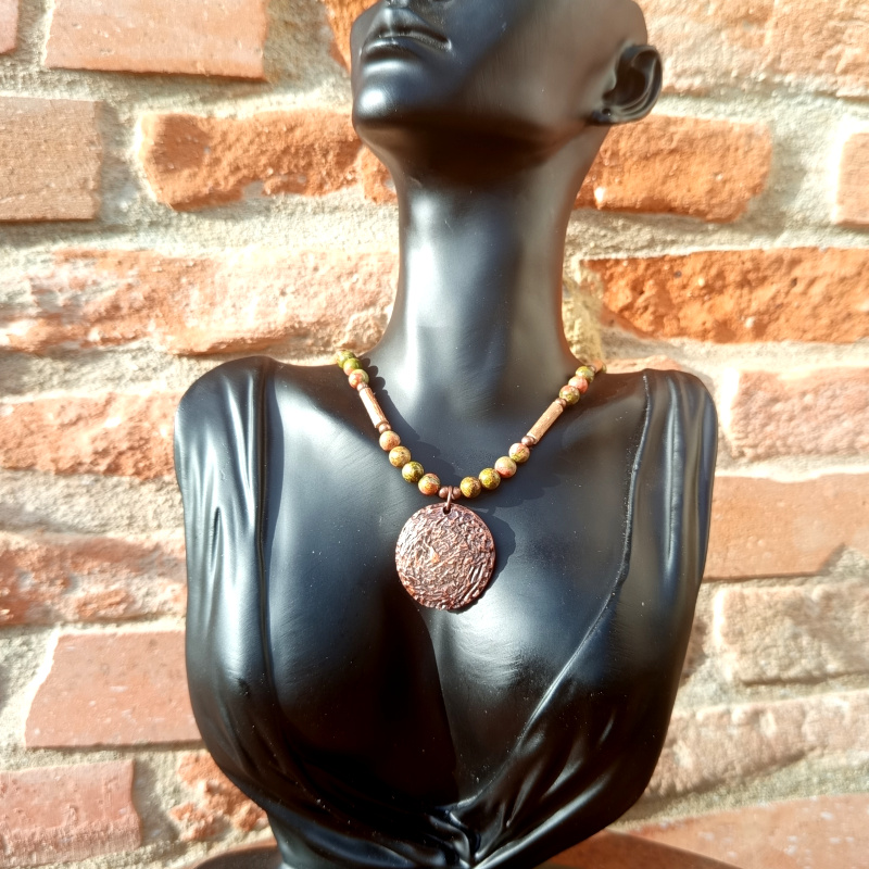 Collier noisetier unakite cuivre