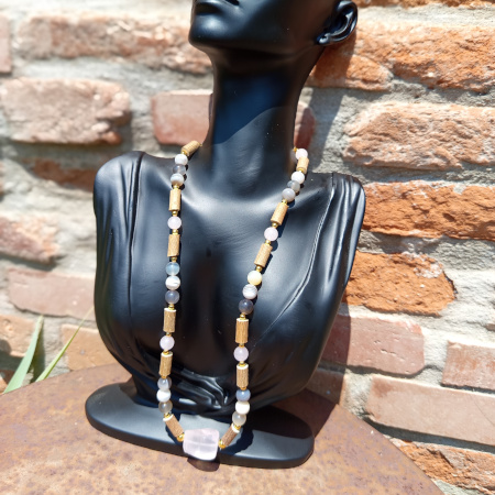 Collier Quartz rose Agate Botswana