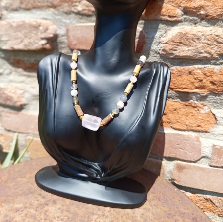 Collier Quartz rose Agate Botswana
