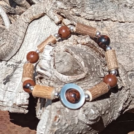 Bracelet Noisetier Obsidienne Acajou Nacre