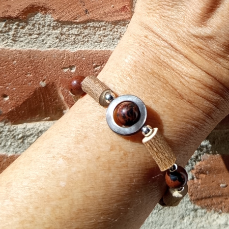 Bracelet Noisetier Obsidienne Acajou Nacre