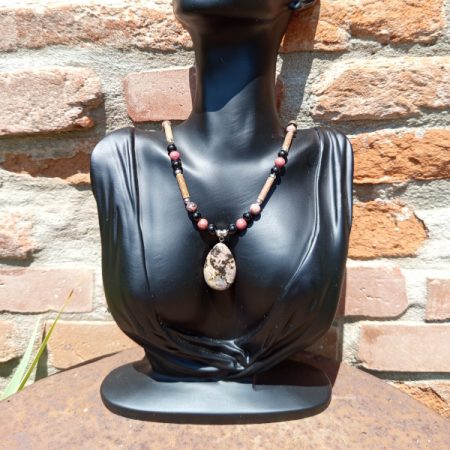 Collier Rhodonite Tourmaline Noire Anti Stress